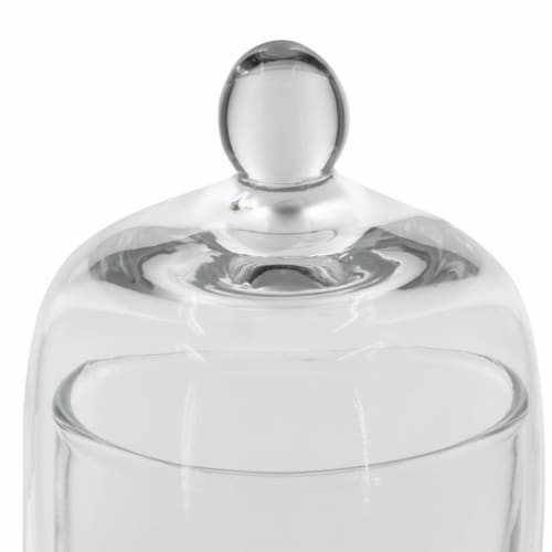 Set of 2 Medium Glass Serving Platters with Dome and Finial Handle, Clear- Saltoro Sherpi Perspective: top