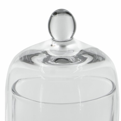 Set of 2 Medium Glass Serving Platters with Dome and Finial Handle, Clear- Saltoro Sherpi Perspective: top