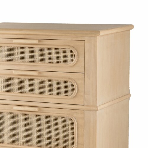 Dana 46 Inch Tall Dresser Chest Pine Wood Woven Rattan 5