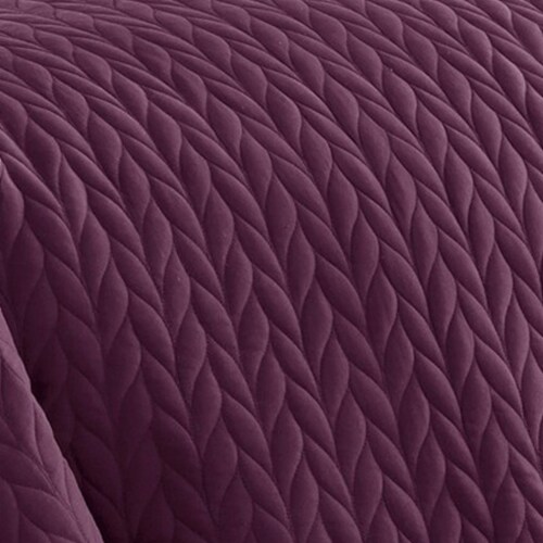 Eva 3 Piece Queen Microfiber Reversible Coverlet Set, Quilted, Gray, Purple- Saltoro Sherpi Perspective: top