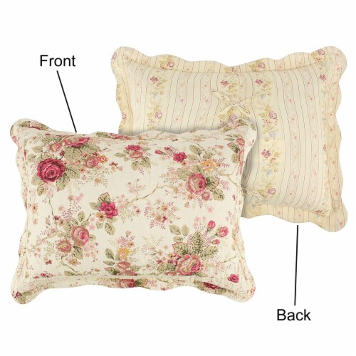 Lisbon 36 Inch King Size Pillow Sham, Red and Gold Cotton, Roses, Ties- Saltoro Sherpi Perspective: top