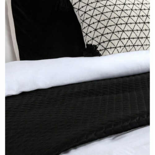 Kahn Hand Quilted Lumbar King Size Pillow Sham, Self Binding, Matte Black- Saltoro Sherpi Perspective: top