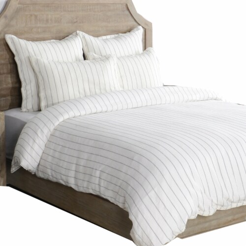 Tara King Size Lumbar Pillow Sham, Cotton Sateen Back, Woven Stripe, Ivory- Saltoro Sherpi Perspective: top