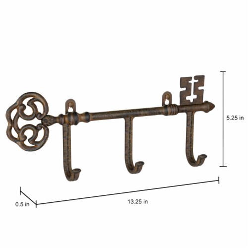 Decorative Skeleton Key Design Hooks-3-Pronged Cast Iron Shabby Chic Rustic Wall Mount Hooks Perspective: top