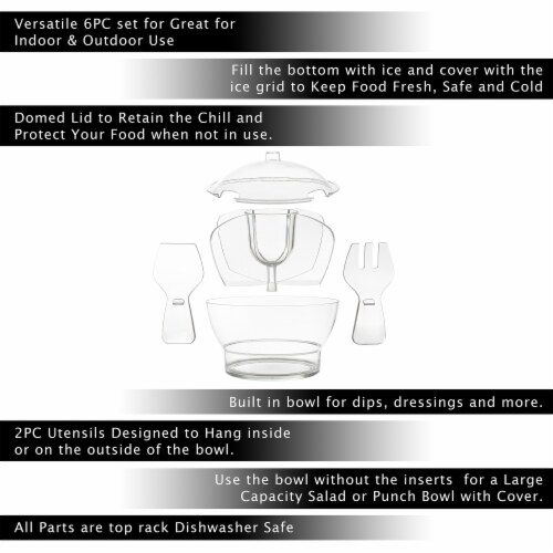 Ice Bowl-Large Cold Server with Lid, Dip Bowl, Serving Utensils, Dividers Fruit and Salads Perspective: top