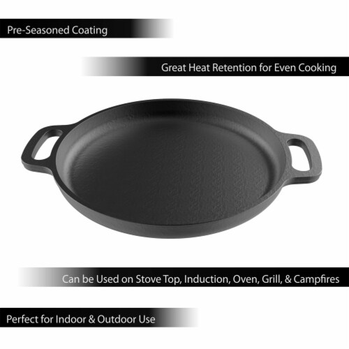 Cast Iron Pre-Seasoned Pizza Pan Skillet Cooking Baking Grilling 13.25 Inch Perspective: top