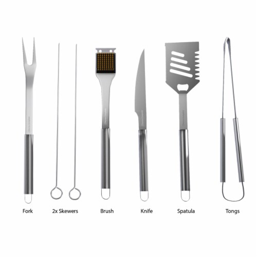 BBQ Grill Tool Set- Stainless Steel Barbecue Grilling Accessories with 7 Utensils and Perspective: top