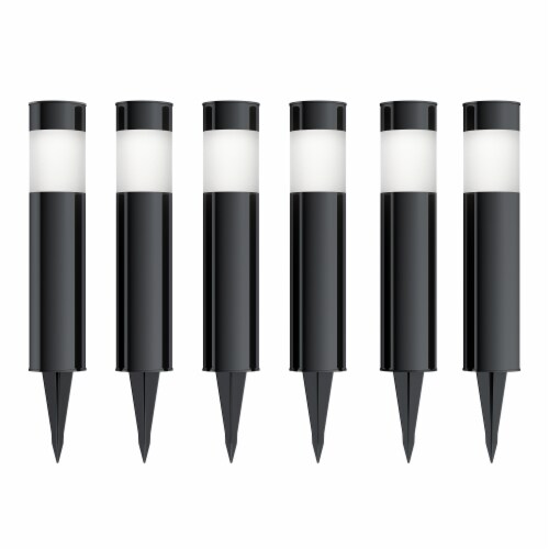 Solar Path Bollard Lights, Set of 6 Stainless Steel Black Outdoor Stake Lighting for Garden Perspective: top
