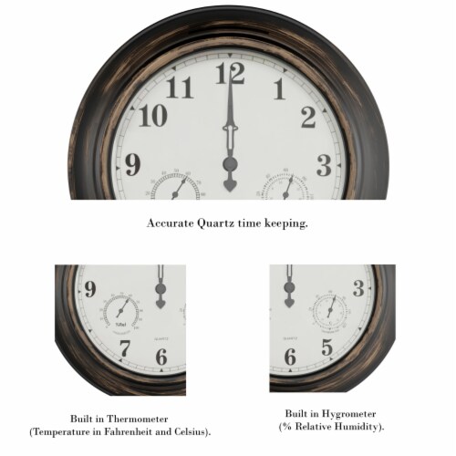 Wall Clock Thermometer-Indoor Outdoor Decorative Large 18 inch  Waterproof Clock, Temperature Perspective: top