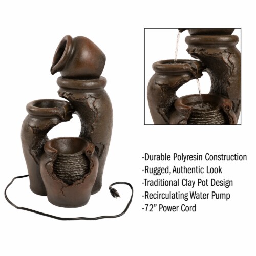 Outdoor Water Fountain Resin Clay Pots 3 Tiers 22 Inch Tall with Pump Included Perspective: top