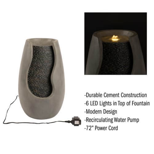 Outdoor Water Fountain 2 Gallon LED Light Concrete Calming Zen Weighs 25 Lbs Perspective: top