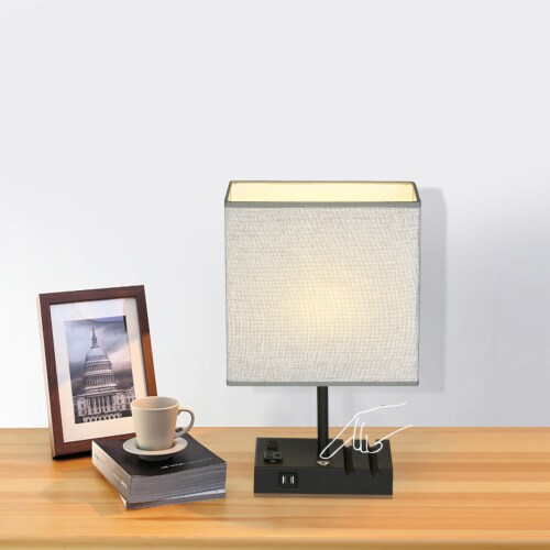 17 in. Grey Table Lamp with USB Port and Charging Dock Perspective: top
