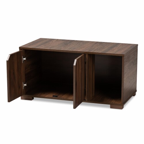 Baxton Studio Jasper Modern Walnut Brown Finished 2 Door Wood Cat Litter Box Cover House Perspective: top