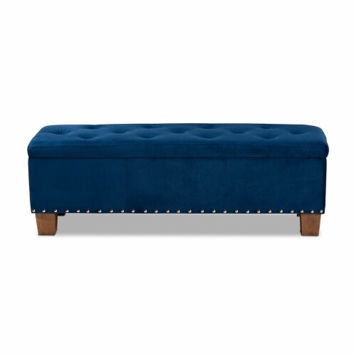 Baxton Studio Hannah Navy Blue Velvet Upholstered Storage Ottoman Bench Perspective: top