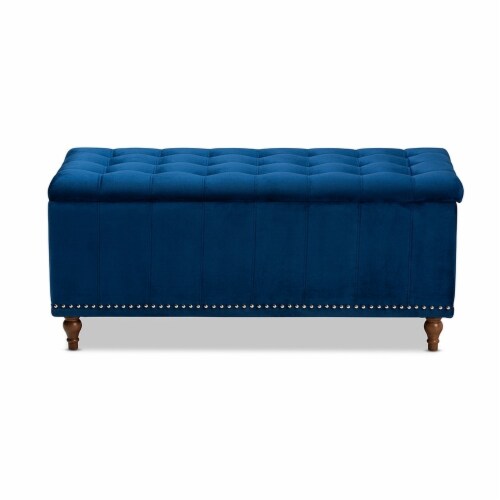 Baxton Studio BBT3137-Navy Velvet-Walnut-Otto Kaylee Modern & Contemporary Navy Blue Velvet F Perspective: top