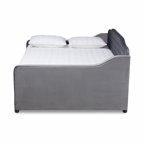 Baxton Studio Freda Gray Velvet Button Tufted Queen Wood Daybed