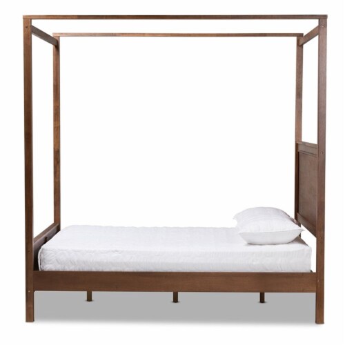 Baxton Studio Veronica Queen Size Walnut Finished Wood Platform Canopy Bed Perspective: top