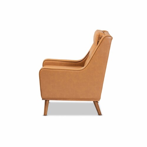 Baxton Studio Daley Tan Faux Leather Walnut Brown Finished Wood Lounge Armchair Perspective: top