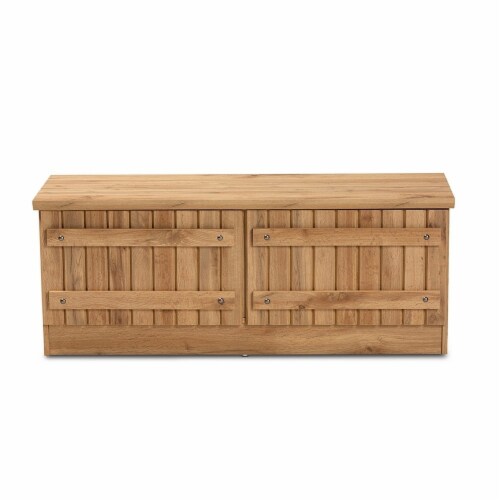 Oswald Modern and Contemporary Farmhouse Natural Oak Brown Finished Wood 2-Door Storage Bench Perspective: top
