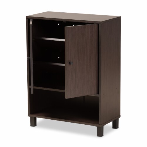 Dark Brown Finished Wood 2-Door Entryway Shoe Storage Cabinet With Bottom Shelf Perspective: top