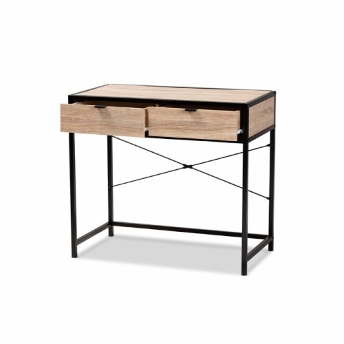 Grayer Industrial Natural Brown Finished Wood And Black Metal 2-Drawer Desk Perspective: top