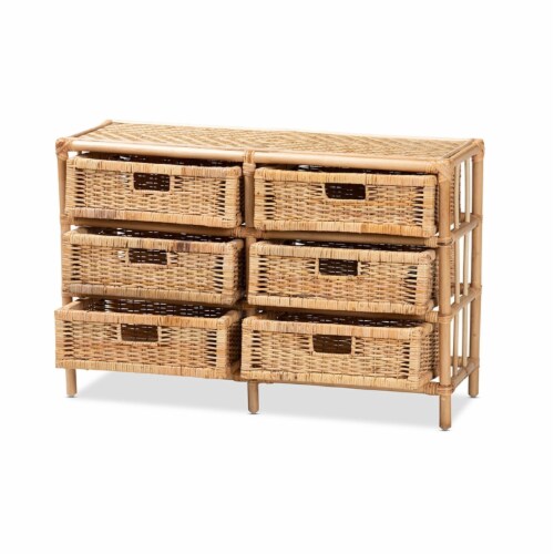 Dariana Modern Bohemian Natural Brown Rattan 6-Drawer Storage Cabinet Perspective: top