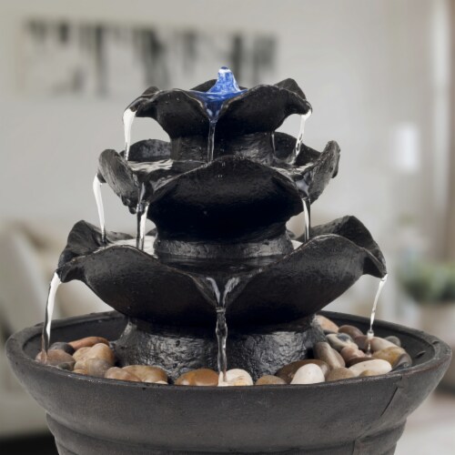 Indoor Water Fountain With LED Lights- Lighted Three Tier Soothing Cascading Tabletop Perspective: top