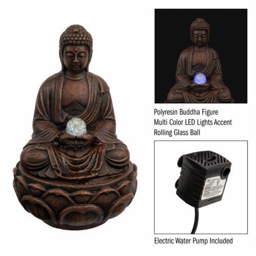 Tabletop Water Fountain Buddha Figure LED Glass Ball Soothing Sound Indoor Perspective: top