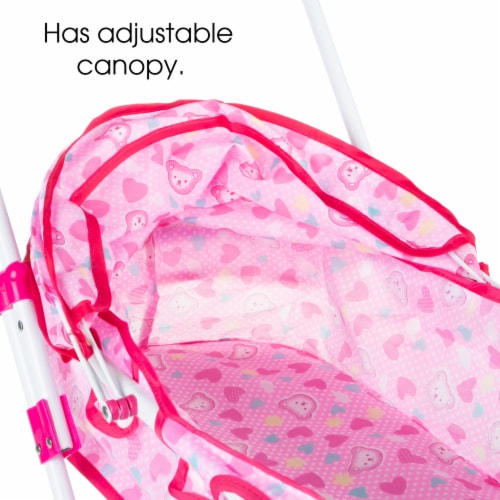 Pretend Play Toy Pram for Baby Dolls- Foldable, Pink Carriage with Diaper Bag Stroller Perspective: top