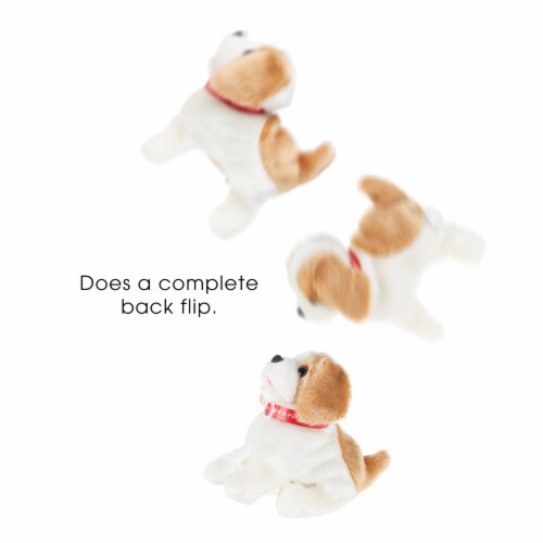 Animated Plush Dog Toy Walks Talks Back Flips Battery Operated 2 AA Pet Puppy Perspective: top