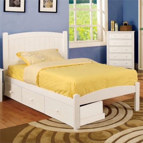 Furniture of America Rina White Wood Bedroom Set Twin + 2 Nightstands