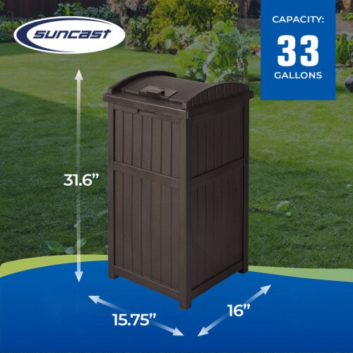 Suncast Trash Hideaway Outdoor 33 Gallon Garbage Waste Can Bin, Java (2 Pack) Perspective: top