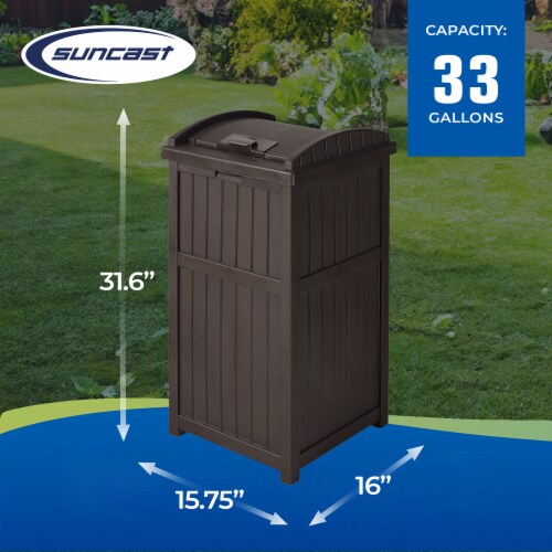 Suncast Trash Hideaway Outdoor Patio 33 Gal Garbage Waste Trash