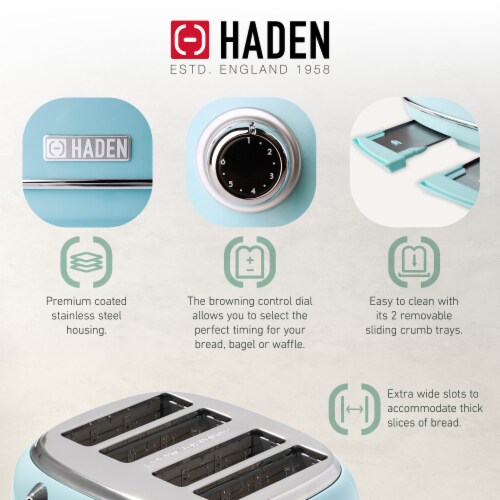 Haden Stainless Steel Retro Toaster & 1.7 Liter Stainless Steel Electric Kettle Perspective: top