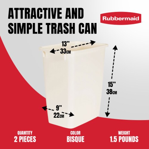 Rubbermaid 21 Quart Rectangular Kitchen Wastebasket Trash Can, Bisque (2 Pack) Perspective: top