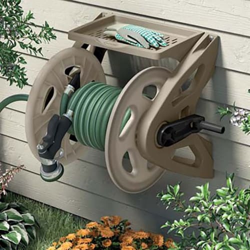Suncast Handler 200 Foot Resin Wall Mounted Outdoor Garden Hose Reel (4 Pack) Perspective: top