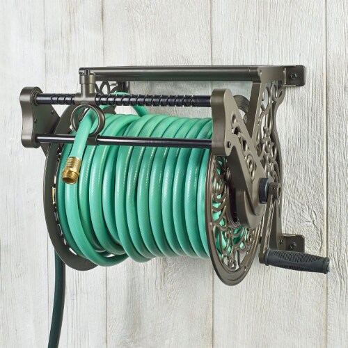 Liberty Garden Wall Mounted Heavy Aluminum Hanging Hose Reel w/ Guide (3 Pack) Perspective: top