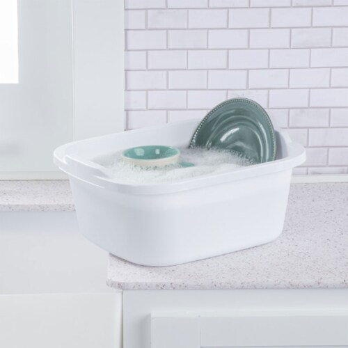 Sterilite 12 Quart Durable Reinforced Plastic Kitchen Dishpan w/ Handles, 8 Pack Perspective: top