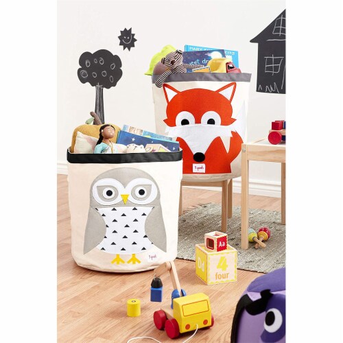 3 Sprouts Canvas Storage Bin & Toy Basket for Baby & Toddlers, Owl & Zebra Perspective: top
