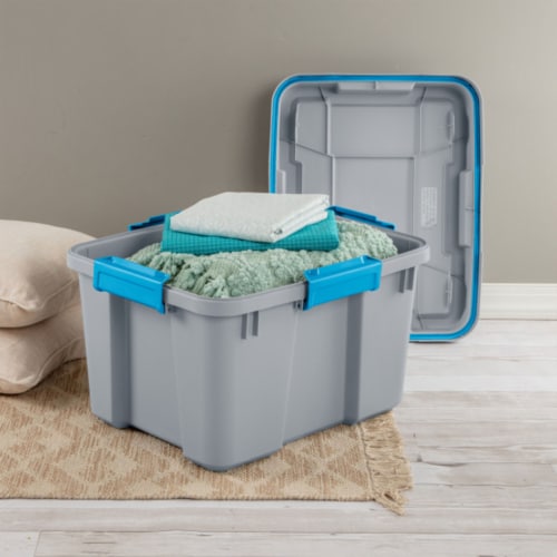 Sterilite 20 Gallon Plastic Storage Container Box Cement Gray/Blue