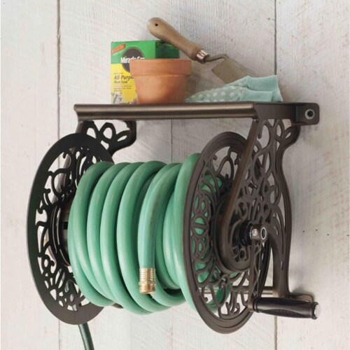 Liberty Garden 125 Foot Steel Decorative Garden Hose Wall Mounted Reel (3 Pack) Perspective: top