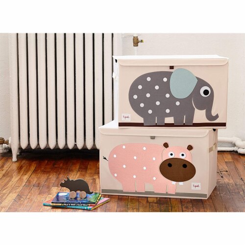 3 Sprouts Collapsible Toy Chest Storage Bin for Playroom, Hippo & Bear (2 Pack) Perspective: top
