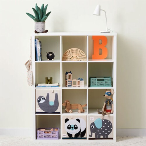 3 Sprouts Kids Foldable Fabric Storage Cube Bin Box, Orange Fox & Bear (2 Pack) Perspective: top