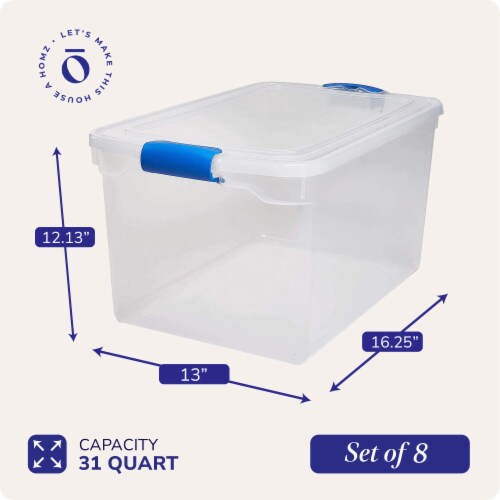 Homz 31 Quart Heavy Duty Modular Stackable Storage Containers, Clear, 8 Pack Perspective: top