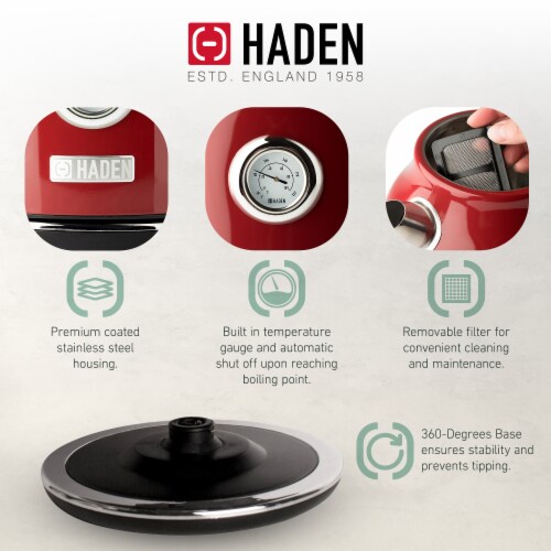 Haden Dorset 1.7 Liter Cordless Electric Kettle and 4 Slice Bread Toaster, Red Perspective: top