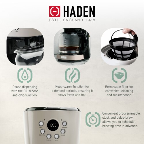 Haden 12 Cup Coffee Maker & Dorset 2 Slice Wide Slot Toaster, Putty & Chrome Perspective: top