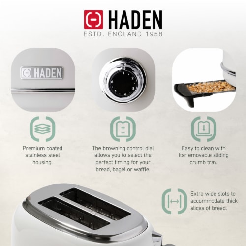 Haden 12 Cup Coffee Maker with 2 Slice Wide Stainless Steel Bread Toaster, White Perspective: top