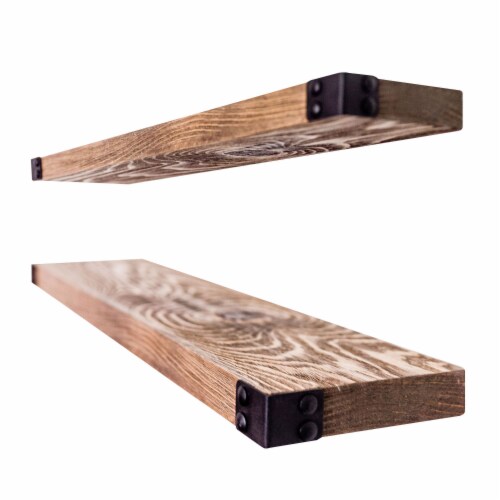Willow & Grace Dennis 24 Inch Floating Wood Wall Mount Shelves, Walnut (3 Pack) Perspective: top