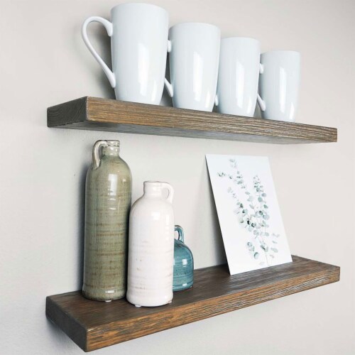 Willow & Grace Amanda 24 In Floating Wall Mount Shelves, Rustic Grey (6 Pack) Perspective: top