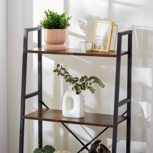 Wood 3-Tier Bookshelf with Black Steel Frame